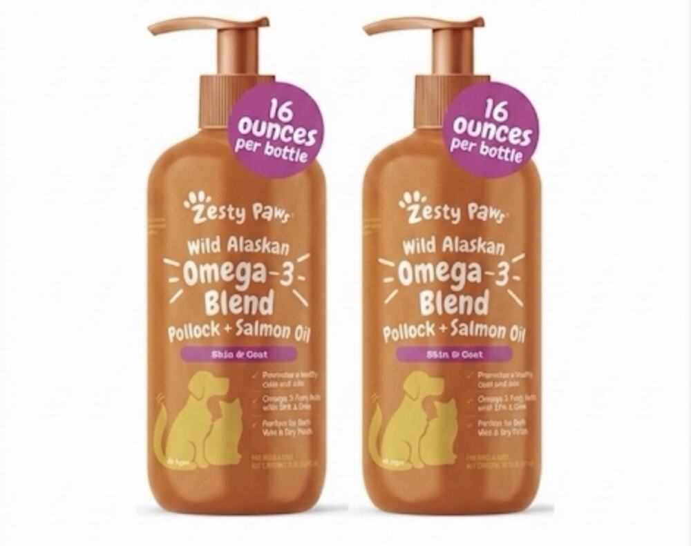 Zesty Paws Wild Alaskan Omega-3 Blend Pollock + Salmon Oil for Dogs & Cats, 16oz